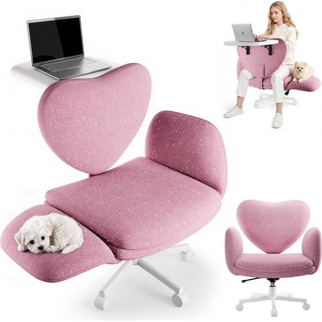 Chaise de bureau ergonomique Patbrela, tableau rabattable, accoudoirs 5 niveaux réglables, hauteur ajustable, tissu pailleté rose (1/5)