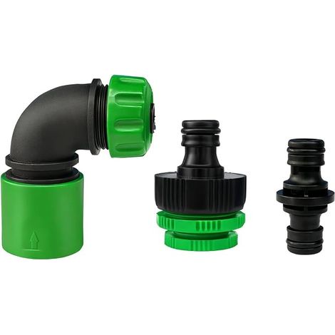 Kit de raccordement rapide pour tuyau d'arrosage - Raccord coudé 90° 1/2" - Adaptateurs universels pour robinet 1/2", 3/4", 1" et raccord de tuyau double 1/2" pour arrosage, lavage et systèmes (1/5)