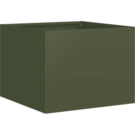 Jardinière élégante fond ouvert pour balcon jardin 40 x 40 x 30 cm en acier laminé à froid vert olive (1/5)