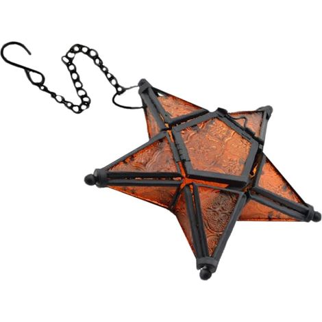 Bougeoir Suspendu Étoile à 5 Branches Jaune en Fer et Verre, Style Européen, Décoration Élégante Candle Holder, Patio et Jardin (1/5)