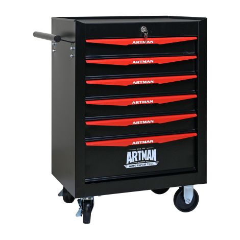 Catalogue d’outils de mécanique — Armoire à outils à 6 tiroirs coulissants sur roulements à billes, boîte de rangement en acier robuste, organisateur noir et rouge pour atelier