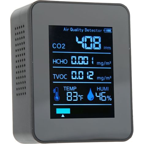 Détecteur de qualité de l'air 5 en 1 avec mesure en temps réel du CO2, des COVT, du HCHO, de la température et de l'humidité, compteur de dioxyde de carbone portable, noir (1/5)