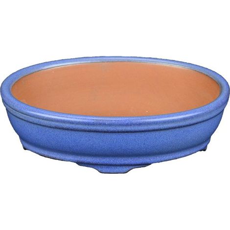 Vaso per bonsai ovale in gres smaltato blu 13,5x10x3,5 cm - ZX15