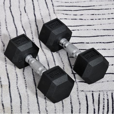 Mancuernas hexagonales 2 piezas 2 x 6 kg de hierro fundido con goma negra OKMYHOME (1/5)