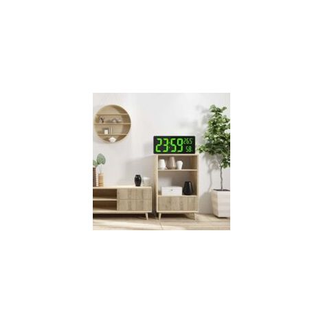 Reloj de pared digital LED grande con indicador de temperatura y humedad interior - Ideal para casas de campo, aulas, oficinas - Verde - OTRO (1/4)