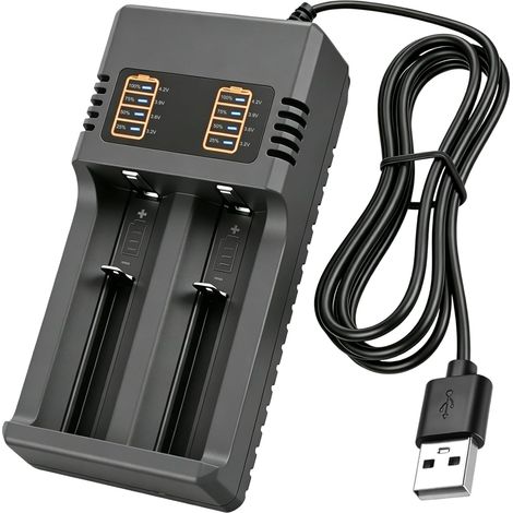 Chargeur Accu 18650 Universel Chargeur USB pour Batterie Li-ION 3.7V-4.2V Charge de Piles Rechargeables 18650 21700 26650 18500 14500 16340 10440 Chargeur Batterie Double Fente avec Écran LED (1/5)