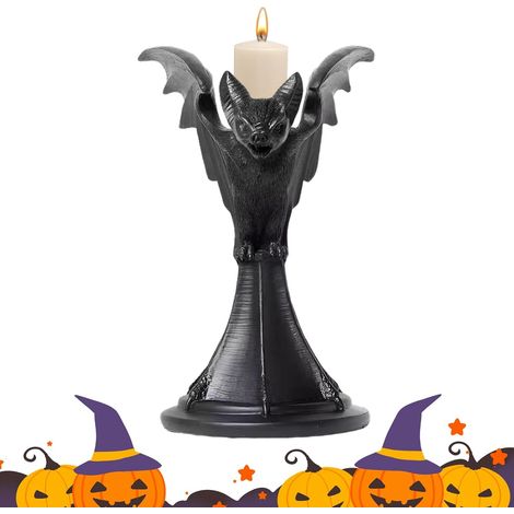 Bougeoir d'halloween Chauve Souris Bougeoirs Deco Table Chandelier Gothique Résine Bougeoir Noir Halloween Ornements de fête Statue Artisanat (1/5)