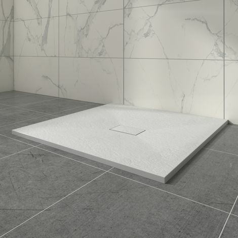 Aquariss White Square Shower Tray with Waste Trap Slate Effect Slip-Resistant Cubicle Base for Bathroom 1000x1000mm