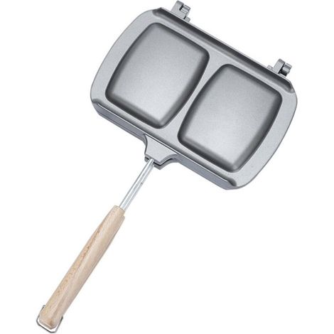 Fer à Tosti Réversible - Plaque à Sandwich - Met Poignée - Grille-pain - 36203.5cm - Grijs - Alliage d'aluminium - Poêle à Crêpes Double Face - Pour Petit-déjeuner Crêpes, Toast, omelette (1/5)