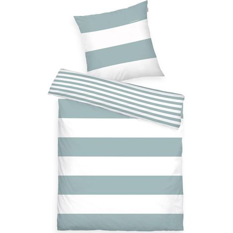 Linge de lit en renforcé, 80x80 cm + 135x200 cm, 100% Coton/renforcé, avec Motif réversible et Fermeture éclair, Siena Blanc, Turquoise (Fresh Sage) (1/5)