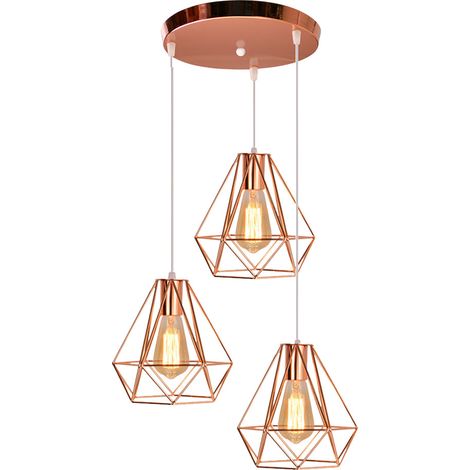 Lámpara Colgante de Techo Industrial Vintage Colgante Iluminación Oro Rosa Tipo Jaula Lámparas Araña de 3 Cabezales (1/5)