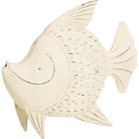 Figurine de poisson en métal blanc 40 x 13 x 32 cm (1/2)