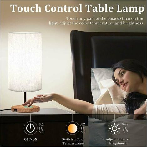 Lampe de Chevet avec Ports de Charge USB, Contrôle Tactile 3 Températures de Couleur et Lampe de Bureau Minimaliste Entièrement Réglable, Ampoules E26 pour la Lecture salon Bureau (1/4)