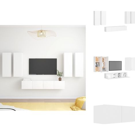 Ensemble de meubles TV 6 pcs Blanc Bois d'ingénierie - Meuble Tv Suspendu - Meuble Tv Blanc - Ensemble Meuble Tv - Rangement Mural - Armoire Hifi (1/5)