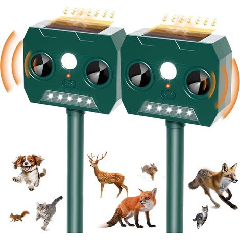 2-teiliges Katzenabwehrsystem für den Außenbereich, Ultraschall-Solar-Hundeabwehrsystem 2025, IP45 wasserdicht, 12 m Reichweite, 120° Abstrahlwinkel, Gartentierabwehrsystem mit LED-Licht für Marder, K (1/5)