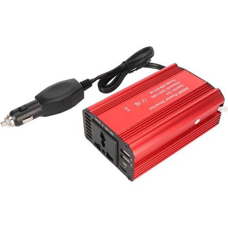 Onduleur Voiture 300W avec Prise Secteur et Ports USB Rapides, Convertisseur 12V/220V Portable Rouge (1/5)