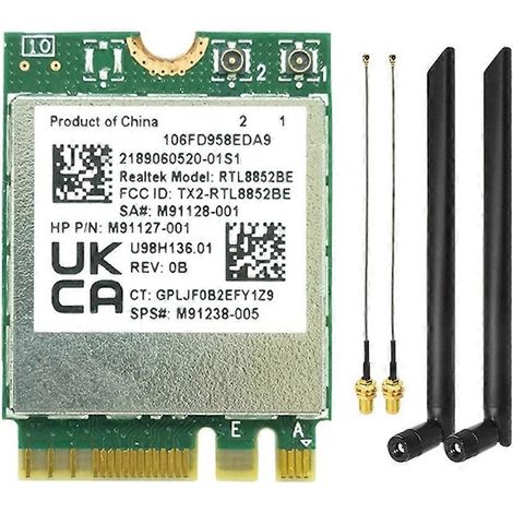 Carte Wi-Fi sans fil RTL8852BE avec antenne externe AX1800 Wi-Fi 6 WLAN 802.11ax Bluetooth 5.2 double bande 2,4 GHz + 5 GHz (1/5)
