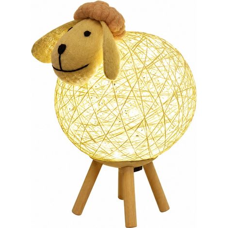 Veilleuse LED à intensité variable pour enfants, motif mouton mignon avec télécommande, abat-jour tissé à la main, lampe lune, minuterie, USB, chambre