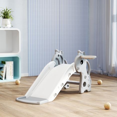 Scivolo per bambini 106x51.5x52 cm, con arrampicata, canestro da basket, plastica grigia (1/5)