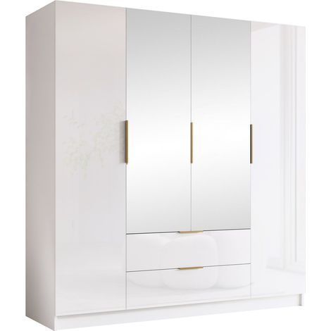 Armario Closico Cadron II, Blanco + Blanco brillante, 216x200x60cm, Puertas de armario: Con bisagras, Número de estantes: 0