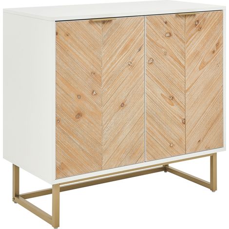 Aparador blanco madera clara dorado 80 x 40 cm MDF 2 puertas estantes dormitorio Alaska