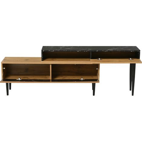 Meuble TV en MDF avec finition effet marbre et bois, bords PVC, pieds en métal, rangement pratique pour salon et chambre CHICFURN (1/5)