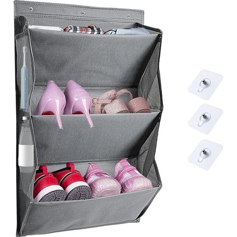 Porte Chaussures Mural, Rangement à Trois Niveaux, Poches Latérales, Installation Suspendue, Usage Multifonctionnel, Convient pour Ranger des Chaussures et des Articles de Tous les Jours (1/5)