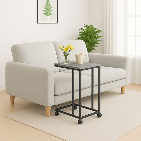Table dappoint en forme de c avec roulettes - plateau effet bois (1/5)