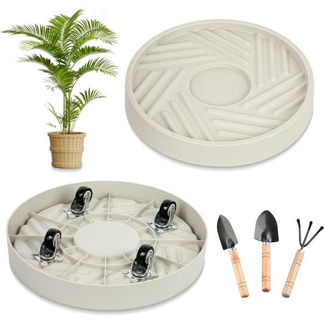 Support à plantes rotatif de 30 cm, étagère de rangement à roulettes, plateau pour plantes d'intérieur/extérieur, outils de jardinage inclus. (1/5)