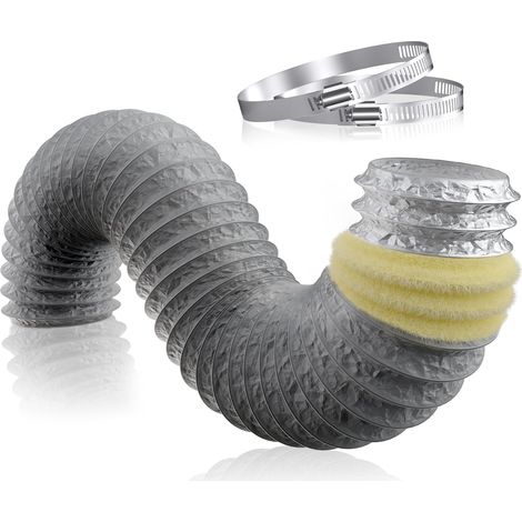 Tuyau d'évacuation d'air en Aluminium - Isolant Thermique et Acoustique 105-110 mm Conduit Tube de Ventilation Flexible pour Climatisation, Aérateur, Sèche-linge, Hotte (ø 100 mm1.2 m) (1/5)