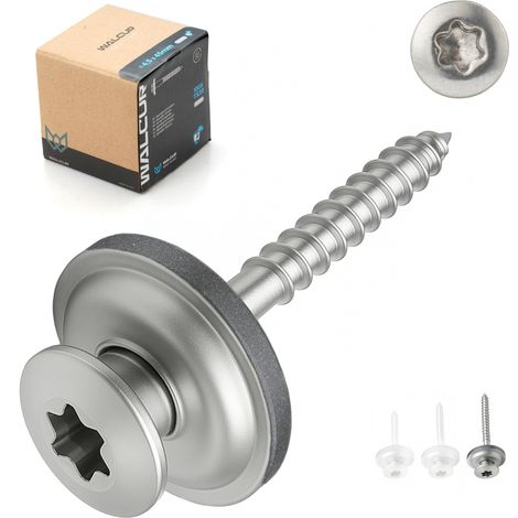 Vis bois penture autoperceuses inox ø 4,5 x 45 mm – vis penture noir – rondelle caoutchouc étanche – boîte de 100 pièces – bardage bois/métal – Vis auto perceuse – Vis Spengler- WALCUR