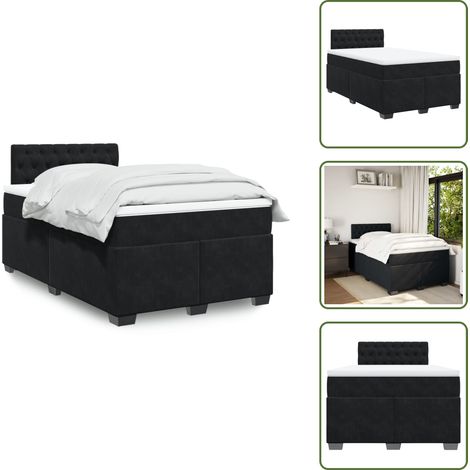 The Living Store Giroletto a Molle con Materasso Nero 120x190 cm in Velluto - Materasso a molle insacchettate