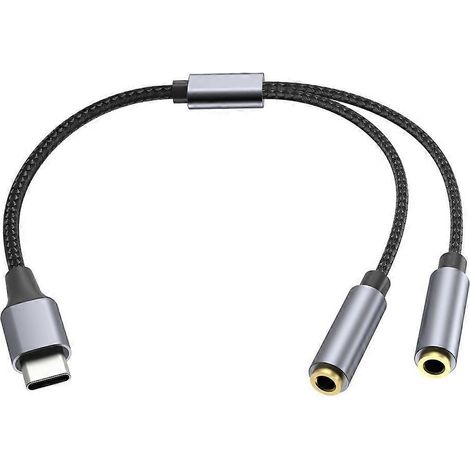 Câble répartiteur en Y USB-C mâle vers double prise jack 3,5 mm femelle pour écouteurs