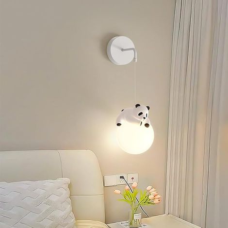 Applique murale câblée pour chambre d'enfant, impression 3D, boule de lune, chambre à coucher, animaux de dessin animé mignons, lapin, panda, ours, lampe de chevet nordique à intensité variable (1/5)