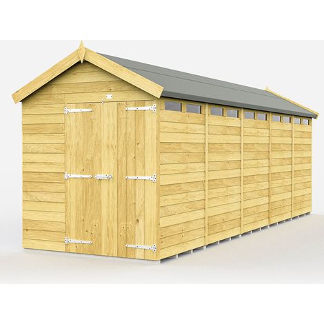7 x 20 Feet Apex Security Shed - Double Door - Wood - L592 x W214 x H217 cm