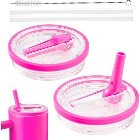 Lot de 2 Couvercles de Remplacement pour Stanley Cup 40oz avec Paille et Brosse de Nettoyage, Accessoires Compatibles Stanley Cup(fuchsia) (1/5)