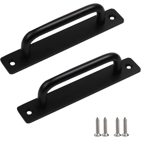 2 Pieces Heavy Duty Barn Door Handle, Steel Sliding Door Pull Handle, Black Cast Iron Door Handle, Interior Exterior Door Handles with Screws (1/5)