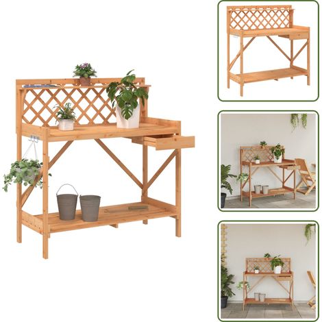 The Living Store Pflanztisch mit Rankgitter Braun Massivholz Tanne - Pflanzenständer - Holzregal - Blumenschrank - Balkonmöbeln - Gartenmöbel