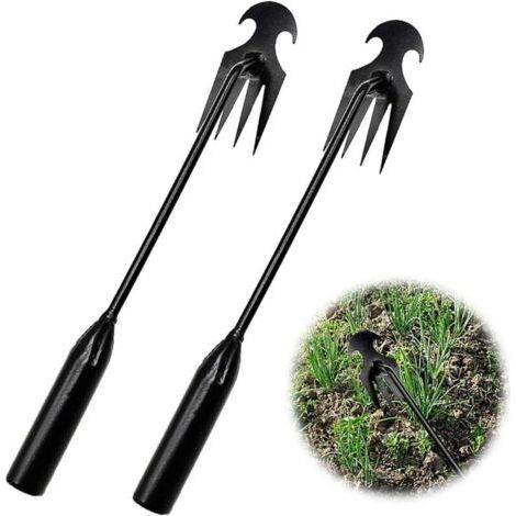 Lntyq Lot de 2 désherbeurs manuels en acier inoxydable avec long manche - Outil de jardin pour enlever les mauvaises herbes (1/5)