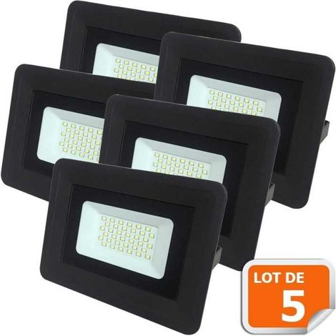 Lot de 5 LED Projecteur Lampe 30W Noir 6000K IP65 Extra Plat (1/2)