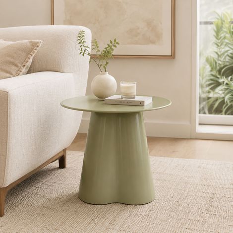 Table basse ronde 60x50 cm en verre trempé peint vert - ARZUL (1/5)