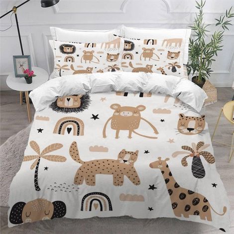 Housse de Couette 140x200 Enfant Safari Parure de lit 1 Personne Fille Garçon Microfibre 3D Animaux Mignons Ensemble de literie 3 pièces avec Fermeture Éclair et 2 Taies d'oreillers, 140x200cm (1/5)