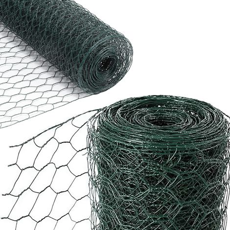 Recinto per Polli in Metallo per Recinzione 1x25m, Filo Esagonale per Pollaio da Giardino Voliera, Verde (1/5)