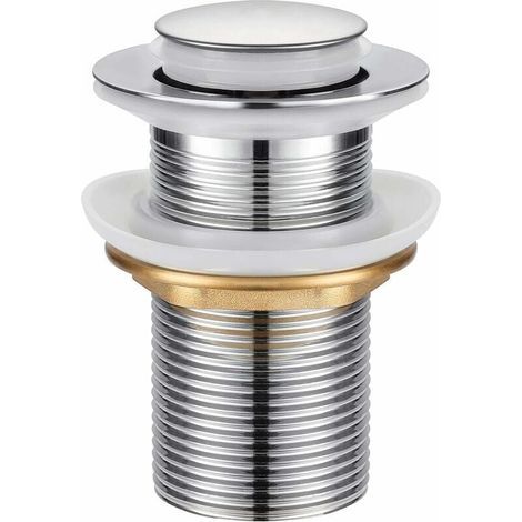 Desagüe automático universal sin rebosadero, con válvula de apertura por presión, de acero inoxidable cromado, para lavabos de baño, FOREHILL (1/4)