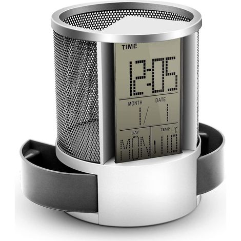 Multifunktionaler Stifthalter, Desktop-LCD-Bildschirm, Uhr und Netzwerk, Kalender, Zeit