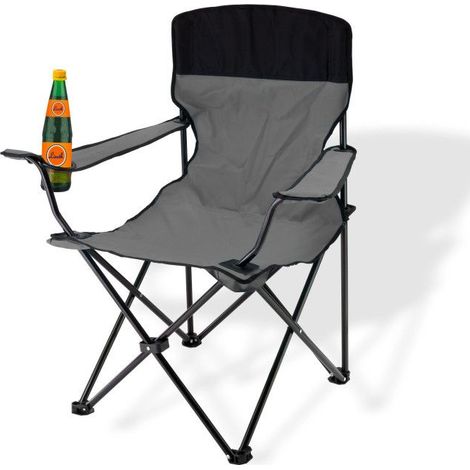 Chaise pliante grise avec porte-boissons