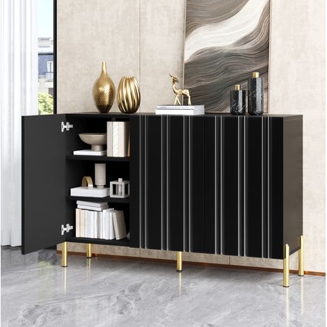 Meuble à chaussures 3 portes utilisable en buffet, étagères réglables, 120x35,5x80 cm, noir OKMYHOME (1/5)