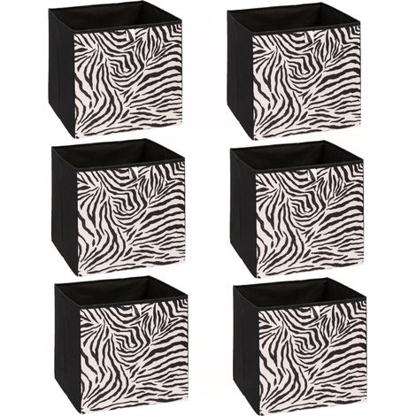 Lot de 6 boîtes de rangement cubes à motifs zèbre MIX'N MODUL (1/4)