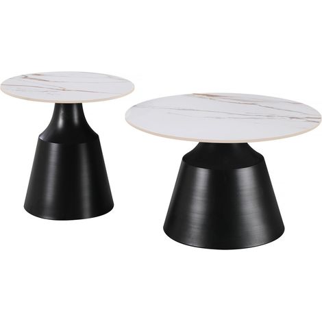 Set di 2 tavolini da caffè impilabili in ceramica "Vulca" - 70 x 70 x 43 cm - Bianco
