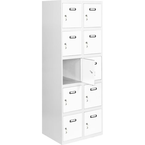 SimonRack Vestiaire Métallique 10 Porte, 2 Modules, 1800x600x500 mm, Serrure à Clé et Aérations, Gris/Blanc Simonlocker (1/5)